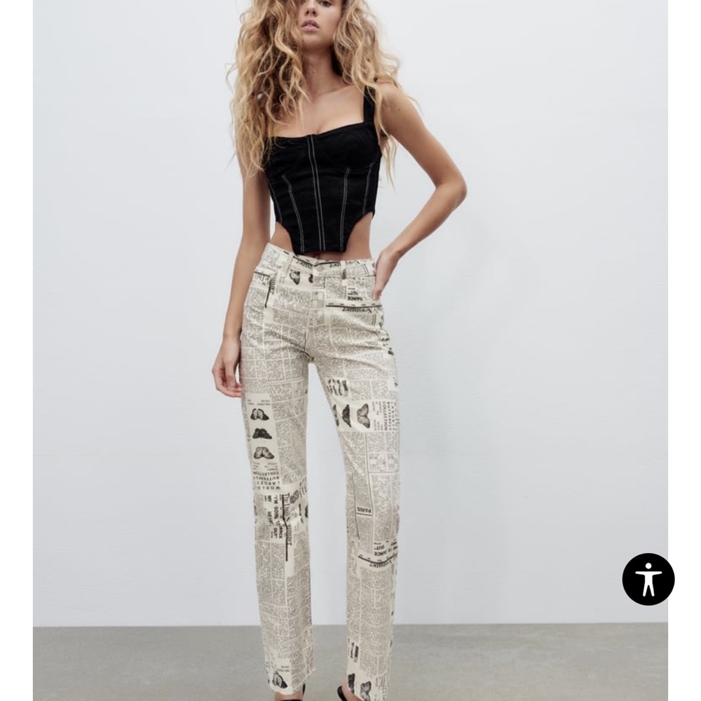 ZARA Newspaper Print Straight Leg Jeans